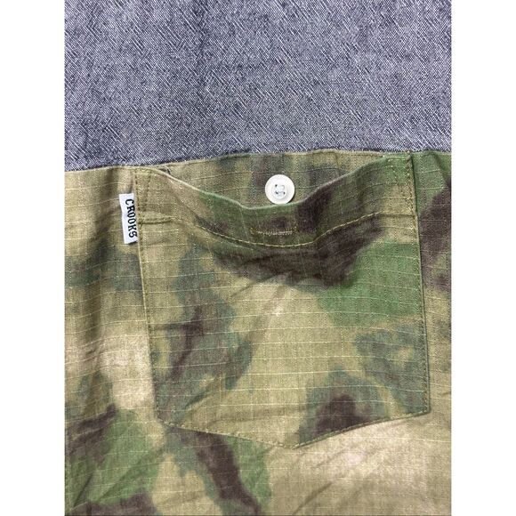 NWOT Crooks & Castles Green Map Tree Camo Short Sleeve Button Up Shirt Men's XL - Picture 4 of 12